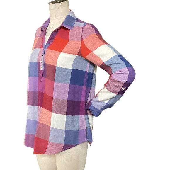 MULTIPLES Sweet Heart Plaid Tunic Top Linen Rayon Sz XS #228E - Picture 5 of 9